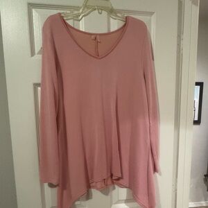 Pink V-Neck Long Sleeve Top